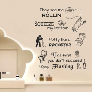 Funny Bathroom Wall Stickers PVC Self Adhesive Waterproof Toilet Decals Humorous English Slogans Minimalist Decor