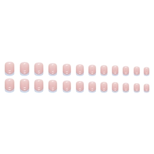 Classic French short square press-on nails in soft pink base with white tips, 24-piece set