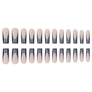 French black and white polka dot press on nails in nude pink color and square shape