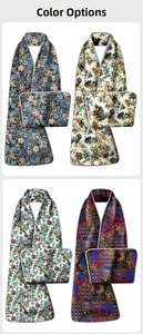 Détail montrant quatre motifs floraux élégants pour bavoirs imperméables adultes