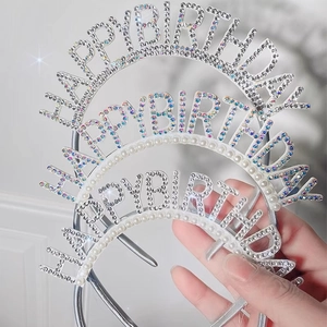Serre-tête Happy Birthday étincelant avec cristaux et perles pour fête d'anniversaire