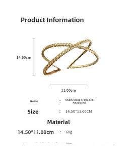 Detailed size specifications of the gold chain X-shaped copper headband for women