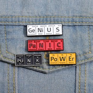 Cartoon chemical element enamel pins for backpacks with creative English word designs