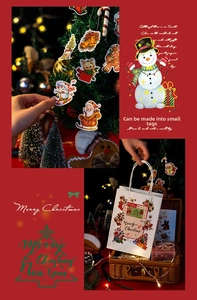 Christmas party DIY gift tags with gold foil accents and festive Santa patterns