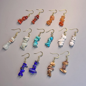 Natural Stone Chips Dangle Earrings Stainless Steel Hook Handmade Bohemian Vintage Ethnic Jewelry For Women Multi Color