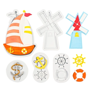 Silicone mold set for DIY crafts featuring sailboat, windmill, anchor, and rudder shapes
