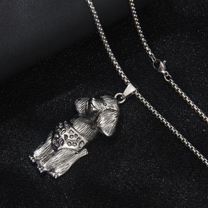 Retro stainless steel poodle pendant necklace with silver embossed cartoon dog design