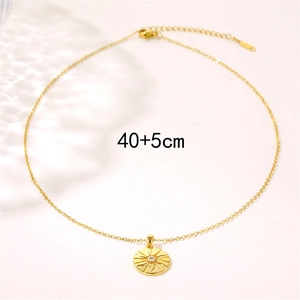18k gold plated stainless steel sun totem coin necklace with zircon, size 40+5cm