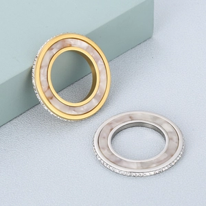 Pendentif Rond En Acier Inoxydable Avec Incrustation De Nacre Et Strass Pour Accessoires De Bijoux DIY