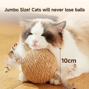 Pelota De Juguete De Sisal Para Gato Con Pluma Sonajero Interactivo Bola De Rascar Resistente Para Gatitos Juego Interior