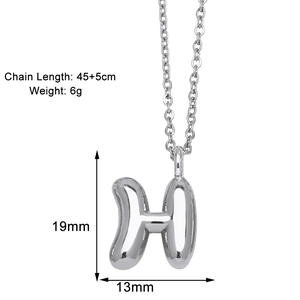 Close-up of silver letter H pendant necklace with 19mm height and 45cm chain length details