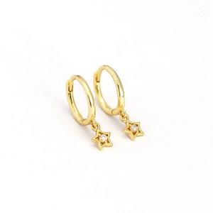 Elegant gold plated s925 sterling silver star drop earrings with sparkling zircon stones