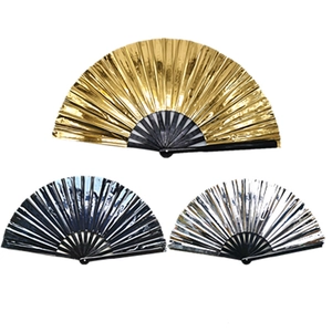 Holographic Laser PVC Folding Hand Fan With Bamboo Ribs Metallic Reflective Kung Fu Performance Dance Portable