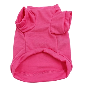 Detail of bright pink pet t-shirt fabric with premium stitching and round neck