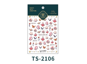 Détail des stickers ongles Rose Planet TS-2106 avec motifs roses, lapins et cœurs
