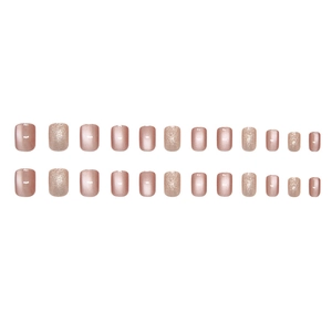 Set of 24 press-on nails in rose gold pearlescent and glitter finish, short square shape