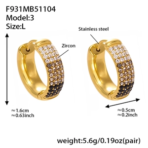Detailed size chart of gold plated stainless steel hoop earrings with cubic zirconia