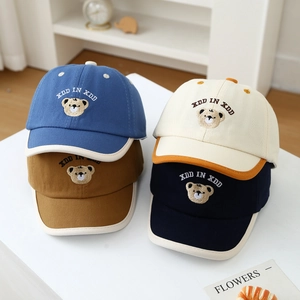 Toddler Cotton Baseball Cap Cute Bear Embroidery Sun Protection Hat Contrast Brim Casual Outdoor Accessory