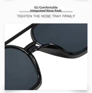 Detail of integrated nose pads on black oversized square sunglasses for women