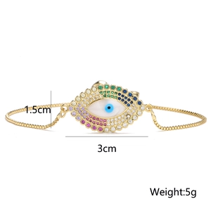 Detailed dimensions of Evil Eye gold bracelet with zircon and shell measuring 3cm x 1.5cm