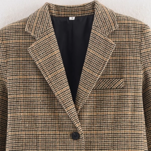 Damen Blazer mit Hahnentritt-Muster aus braunem Tweed mit klassischem Reverskragen