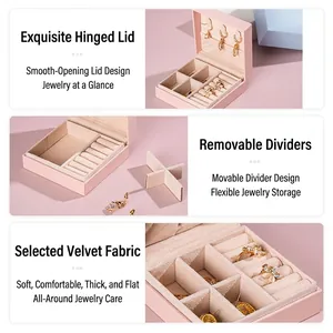 Pink PU leather jewelry organizer with velvet lining and removable dividers for rings