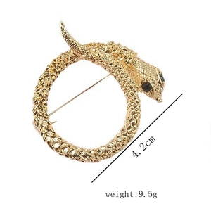 Golden snake brooch with mesh texture showing size 4.2cm and weight 9.5g details