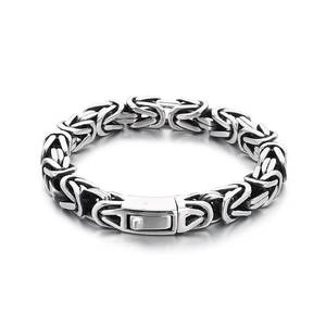 Silver punk style Byzantine chain bracelet in high-quality titanium steel for men
