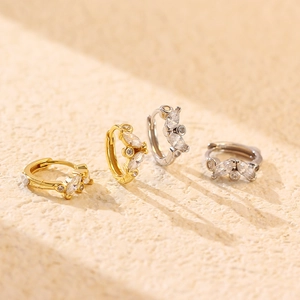 Luxurious S925 silver hoop earrings with geometric marquise stones in gold and silver