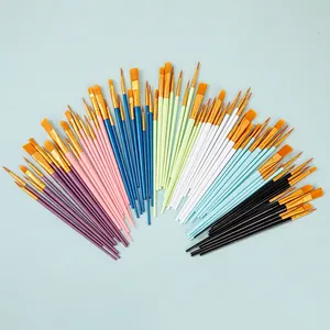 50-piece colorful nylon hair paintbrush set with round and flat tips for oil and watercolor