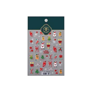 3D Christmas nail stickers set featuring snowman and gingerbread man designs