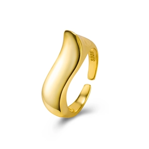 Minimalist S925 sterling silver wavy open ring with elegant polished gold finish