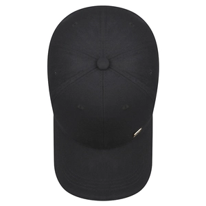 Classic black cotton baseball cap with six-panel design and a gold metal logo detail