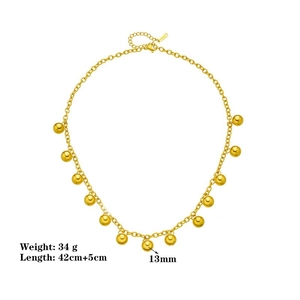 Collier double rang à billes dorées et pendentifs à pampilles en acier inoxydable