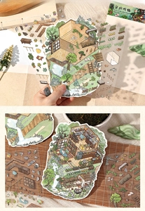 Japanese style hand-painted room scene stickers for scrapbooking and DIY journals