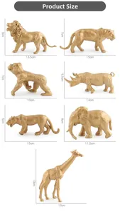 Dimensioni dettagliate di 7 figurine di animali selvatici dorati con finitura opaca e misure