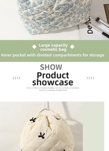 Quilted cosmetic bag large capacity portable travel storage pouch toiletry organizer bag style