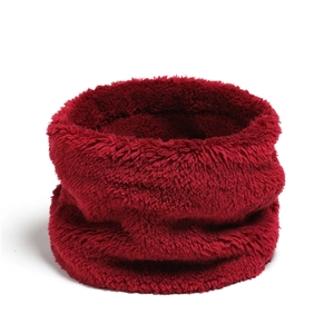 Detail view of the soft red coral fleece texture on the winter neck warmer scarf