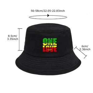 Chapeau bob noir avec imprimé One Love Rasta, taille 56-58cm pour le soleil et l'été