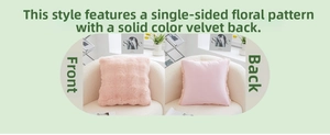 Detail of pink faux fur cushion showing contrast between long pile front and smooth velvet back