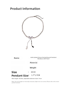 Detailed sizing specifications for silver plated zircon pearl pendant necklace