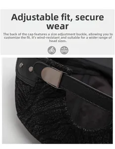 Détail de la boucle en métal réglable et de la sangle en cuir PU texturé sur la casquette