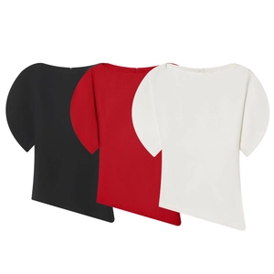 T-Shirt À Manches Bouffantes Pour Femme Ourlet Asymétrique Polyester Décontracté Col Rond Haut Élégant