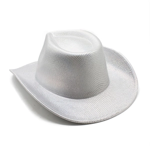 Detail of silver western cowboy hat with glossy laser finish and twill weave texture