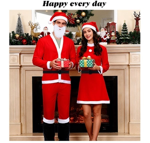 5-piece Santa Claus costume set for men and women featuring plush red and white fabric