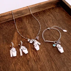 Zircon White Bear Pendant Jewelry Necklace Bracelet Earrings Copper Material Colorful Heart Shape Gemstones Temperament Women