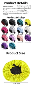Detailed view of adjustable satin bonnets in multiple colors for hair care and sleep