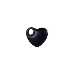Macro view of a heart-shaped black enamel pendant with high-gloss finish and hanging hole