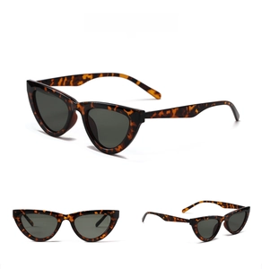 Close-up of trendy cat-eye sunglasses with tortoiseshell frame and green lenses