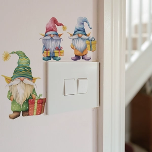 Watercolor Christmas gnomes wall stickers for light switch decoration in 3-piece set